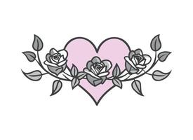 Romantic Heart and Roses Illustration for Valentine's Day and Floral Designs vector
