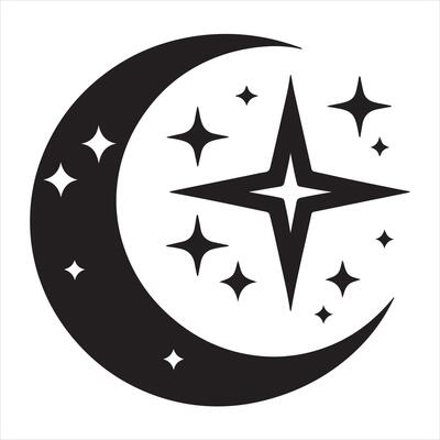 Crescent Moon and Star logo icon silhouette on white background