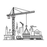 Crane Lifting Heavy Loads Continuous Line Drawing Industrial silhouette white background vector