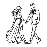 single one line Elegant couple in modern clothes silhouette white background vector