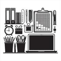 Black and White Line Art Desk stationery holder silhouette on white background vector