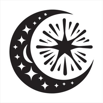 Crescent Moon and Star logo icon silhouette on white background