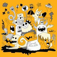 Quirky Monster Doodle Collection with Fun Expressions vector