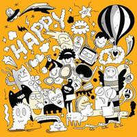 Happy Doodle Collection with Fun Characters and Expressions vector