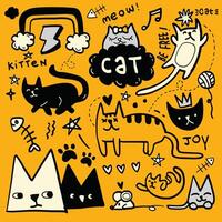 Playful Cat Doodles on Yellow Background vector