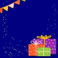 Dark blue background with gift boxes element with space for text. Perfect for winter holiday or new year social media flyer. vector