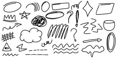 Abstract line object isolated. Elements scribble of abstract lines, curve line, waving, rectangle, circle, ellipse, stars shape, bubble, arrow, and other freehand elements. Hand drawn funny drawing. vector
