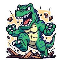 A cartoon dinosaur with a big mouth and claws vector