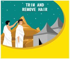 Hajj and umrah for travel service business website and mobile web. Two men were standing near the tent. Flat modern illustration vector