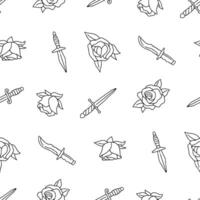 Outline Dagger Rose Flower Seamless Pattern illustration Design vector