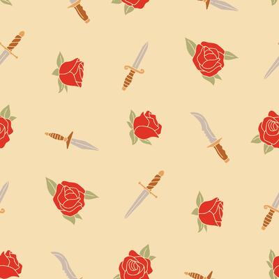 Dagger Rose Flower Seamless Pattern illustration Design