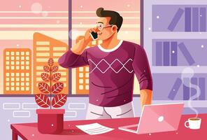 Man Standing and Talking Using Smartphone vector