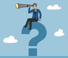 businessman with binocular looking for answers, corporate illustration about results, Curiosity explore unknown, search for solution or new business opportunity, vector