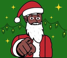 black Santa Claus with his finger forward, call to action, Christmas background vector