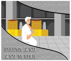 Old Man sat on his knees and prayed. Hajj and Umrah for travel and mobile services business websites.Flat modern illustration vector