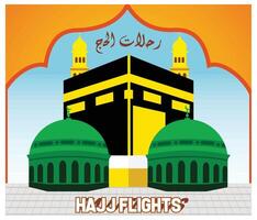 Ramadan Kareem card with kaaba and green dome for Isra and Miraj. Flat modern illustration vector