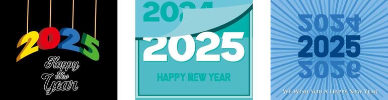 2025 New Year design. Goodbye 2024 hello Happy New Year 2025 concept. We wish you a Happy New Year 2025. Set flat modern illustration vector