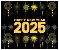 New Year 2025 abstract gold fireworks and gold gradient numbers on black background. flat modern illustration vector