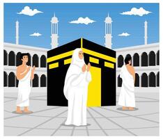 Tawaf is walking around Kaaba seven times. Hajj and umrah. flat modern illustration vector