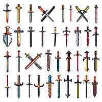 flat design pixel sword collection vector