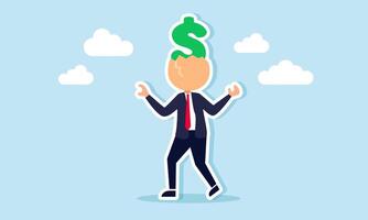 A businessman with an eggshell head containing a dollar sign, illustration of a businessman successful in making business investments vector