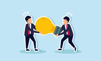 Businessmen competing to capture the lightbulb, illustration of rivalry in innovation and business ideas for growth and development vector