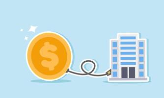 A company building is connected by power cables from dollar coins, illustrating how stable capital and finances can lead to a stable, resilient, and thriving business vector