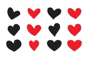Red and black love heart icon set.chat, likes. Social network like red heart web button isolated on white background vector