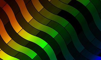 Abstract colorful pattern of wavy diagonal line stripes on a black background. geometric rectangle. light green. vector