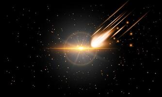 Dark space background with bright light with falling meteor. vector
