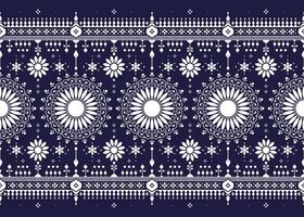 white geometric and mandalas ethnic fabric seamless pattern on dark blue background, design for cloth, carpet, batik, wallpaper, wrapping etc. vector