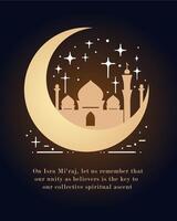 Isra and mi'raj Islamic Mosque in the moon design for gradient color vector