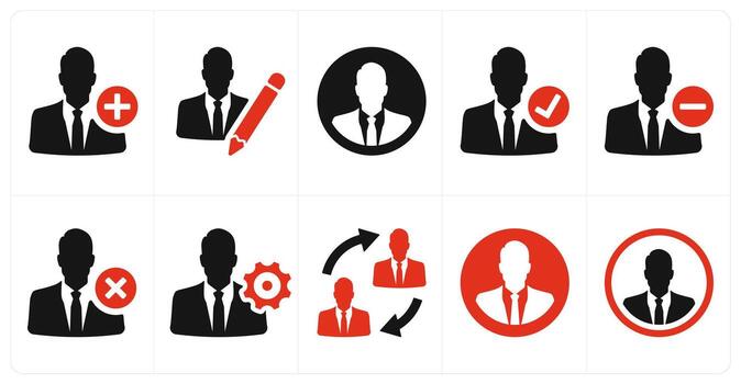 A set of 10 mix icons as add account, writer, businessman vector