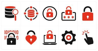 A set of 10 mix icons as search, data, locked, security password vector