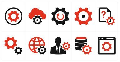 A set of 10 mix icons as configuration, cloud settings, update settings vector