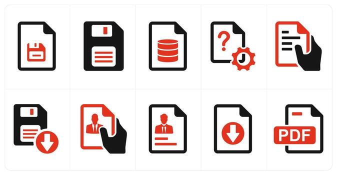 A set of 10 mix icons as floppy, server document, settings document vector