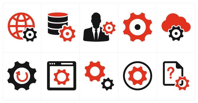 A set of 10 mix icons as global settings, server settings, management settings vector
