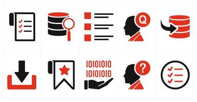 A set of 10 mix icons as data, search, list, question vector