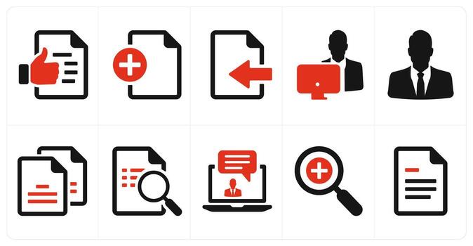 un conjunto de 10 mezcla íconos como acuerdo, añadir archivo, documento recibido vector