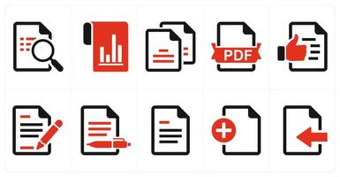A set of 10 mix icons as search document, flow chart, duplicate copy vector