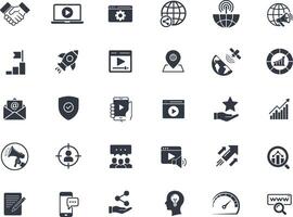 A collection of 28 Digital Marketing Strategy Icons Set for Business concepts like online advertising, social media, search engine optimization vector