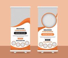 Multipurpose food promotional simple restaurant rollup banner template design with two variation vector