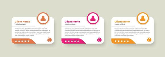 Client testimonials and feedback with star rating card element design for website vector
