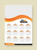 Minimalist professional single page wall calendar template design for 2025 with cover image placeholder and accurate date vector