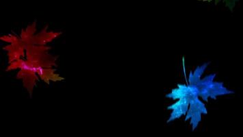 Falling Rainbow Leaves Background 4K Loop features falling maple leaves on a black background used as a mask to reveal abstract rainbow colors beneath in a loop. video