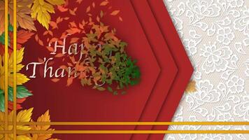 Happy Thanksgiving Doily and Leaves 4K Loop features a lace background with solid and leaf elements animating on with Happy Thanksgiving text and the animating off again in a loop. video