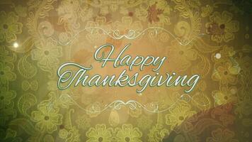 Thanksgiving Lace 4K loop features flowered lace background with translucent leaves falling toward the viewer with an animated Happy Thanksgiving text in a loop. video