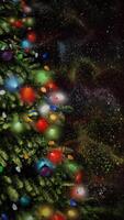 Vertical Christmas Tree Particle Background 4K Loop features a partial Christmas tree with animated lights dissolving into particles against a red background in a vertical ratio loop. video