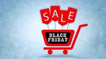 Black Friday Sale Shopping Cart Blue Particles 4K Loop features a blue particle background with a Black Friday shopping cart rolling in with sale tags popping in and out in a loop. video