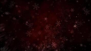 Red Snowflake Rush Background 4K Loop features a dark red atmosphere with gold particles and snow and large snowflakes, rushing toward the viewer in a loop. video